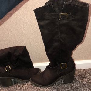 DARK BROWN KNEE HIGH BOOTS WITH SMALL HEEL
